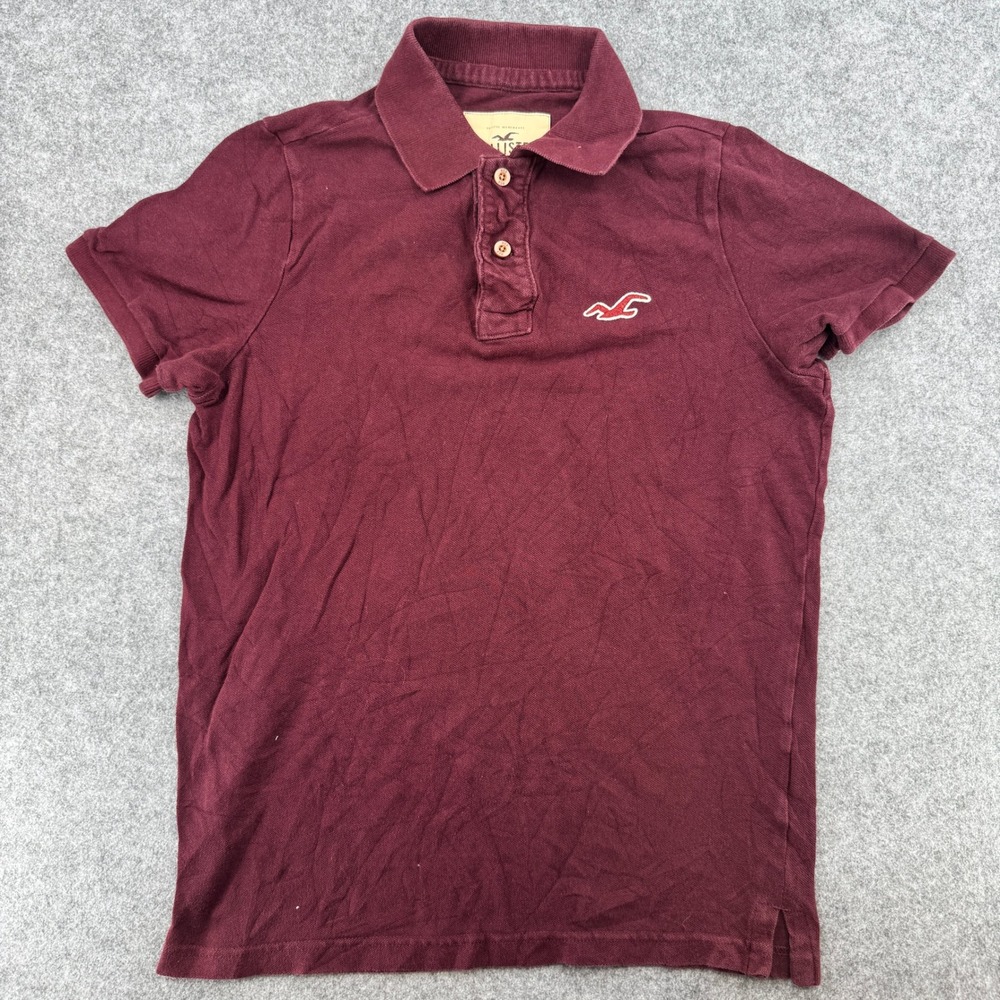 Y2K Hollister Polo Shirt Mens M Pique Burgundy Embroidered Logo EUC
